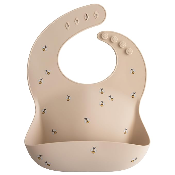 mushie Silicone Baby Bib | Adjustable Fit Waterproof Bibs (Bees)-BubblyBeeBaby