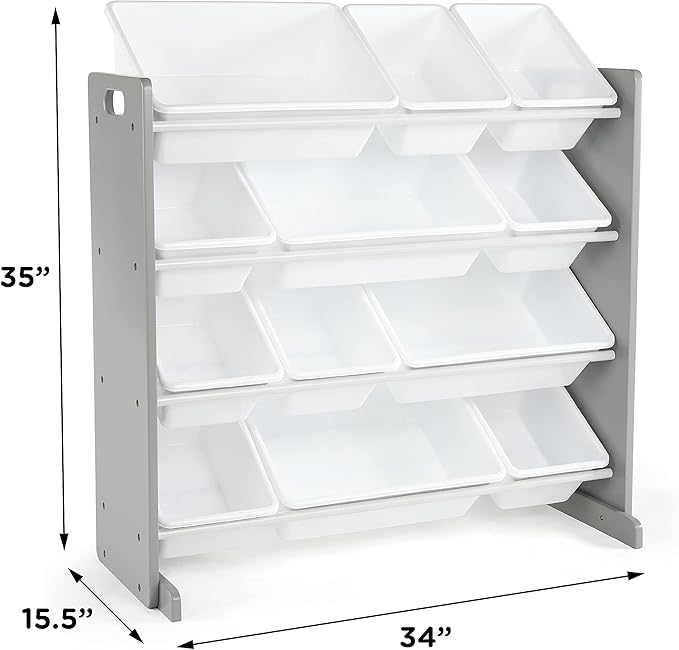 Humble Crew Kids Toy Storage Organizer with 12 Plastic Bins, Grey/White – Removable Bins for Playroom, Bedroom, Toddler Furniture for Boys and Girls Ages-BubblyBeeBaby