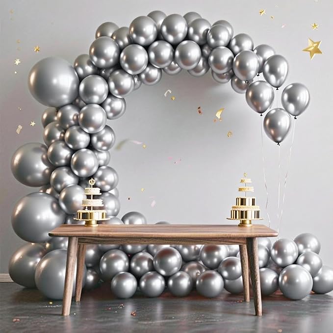 140pcs Metallic Silver Round Balloons Different Sizes 18 12 10 5 Inch Latex Balloons for Arch Decoration Party Balloon Kit for Graduation Birthday Party Wedding Balloon Baby Shower Decoration-BubblyBeeBaby