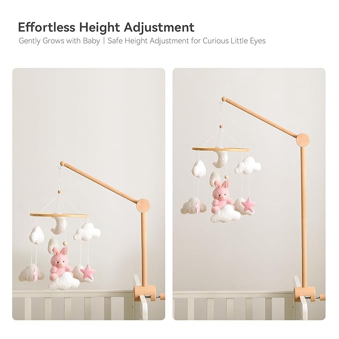 HI BABY MONMENT Crib Mobile Arm - Baby Mobile Hanger with 360° Vertical Adjustment, Stabilizing Attachment for Added Safety, Mobile Arm for Crib, Sturdy & Secure Design for Nursery Mobile-BubblyBeeBaby