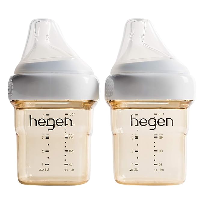 hegen Baby Bottles - Anti Colic Baby Bottles Wide Neck - Breastfeeding System 5 oz with Slow Flow Teats (2 Pack)-BubblyBeeBaby