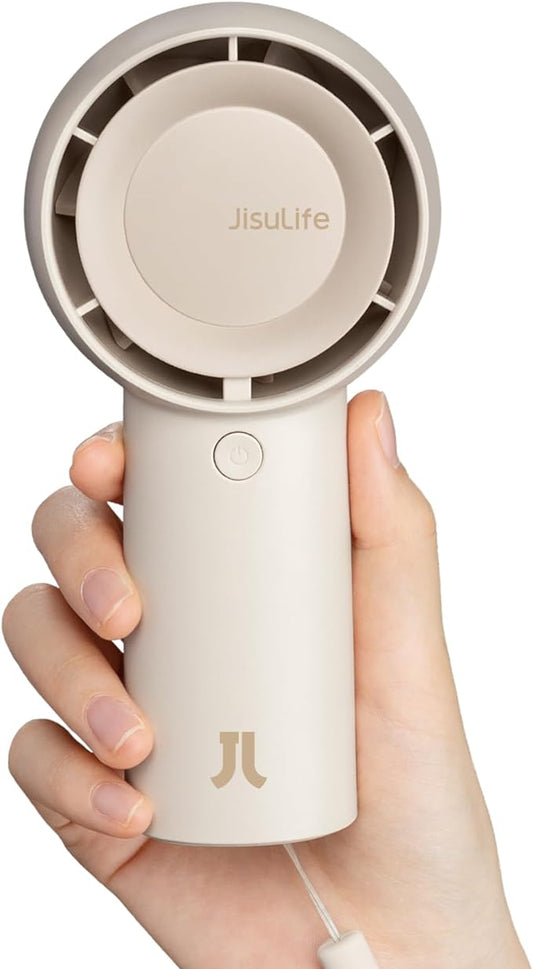JISULIFE Handheld Portable Turbo Fan [16H Max Cooling Time], 4000mAh USB Rechargeable Personal Battery Operated Mini Small Pocket Fan with 5 Speeds for Travel/Outdoor/Vacation/Concerts - Brown-BubblyBeeBaby