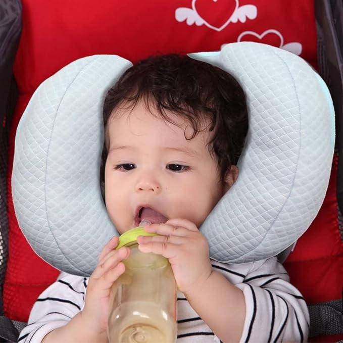 Baby 2 in 1 Travel Cushion, Banana Shape Baby Neck Head Support Travel Pillow Stroller Insert Cushion for Kids, Toddler, Blue-BubblyBeeBaby