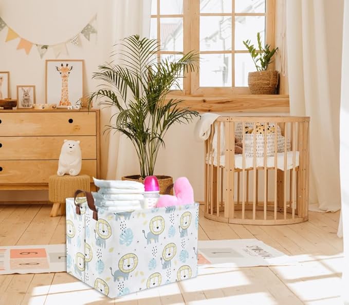 HIYAGON Baby Storage Baskets kids Toy Basket for Boy and Girls Gift Basket Empty Cute Storage Bin Organizer Box Rectangular Animal Room Decor for Books(Lion)-BubblyBeeBaby