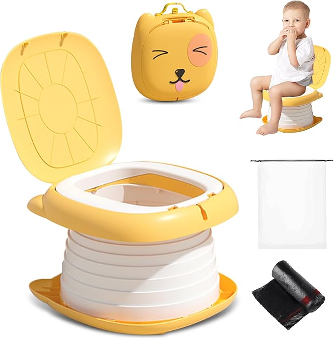 2025 Upgraded Portable Potty Training, Travel Potty for Toddler, portable toilet for kids Foldable, Apply to Seat Emergency Toilet for Camping, Outdoor,Car, Indoor (Yellow)-BubblyBeeBaby