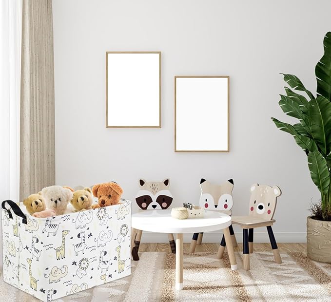 HIYAGON Baby Baskets kids Toy Basket for Boy and Girls Woodland Gift Basket Empty Cute Storage Bin Organizer Box Rectangular Animal Room Decor for Books(Animal)-BubblyBeeBaby