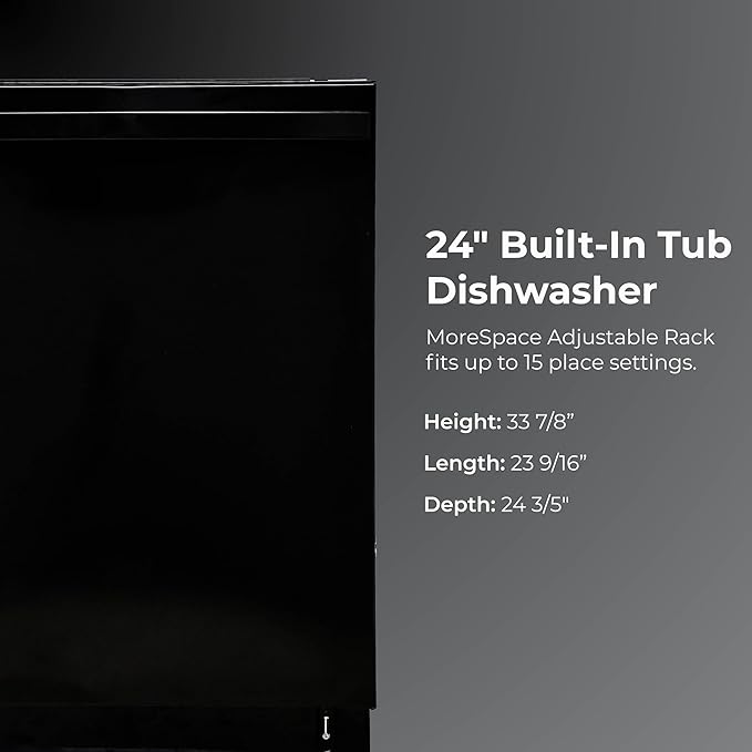 Kenmore 22-14629 24" Built-in Dishwasher-Quiet Tub with TurboDry, Leak, & SmartWash Soil Detection-15 Place Settings-49 DBA-Energy Star Certified, 24.61"D x 23.55"W x 33.88"H, Black-BubblyBeeBaby