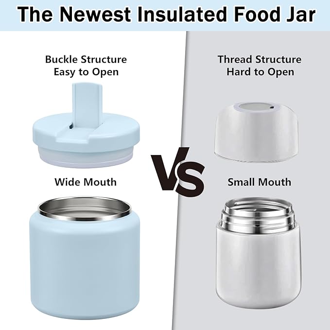 26oz Kids Thermos for Hot Food, Insulated Vacuum Food Jar with Buckle Lid, Stainless Steel Wide Mouth Leak Proof Insulated Lunch Container for School Picnic Travel, Blue-BubblyBeeBaby