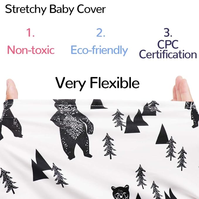 Stretchy Baby Car Seat Cover for Baby Boys and Girls,Multiuse - Nursing Breastfeeding Covers,Shopping Cart/High Chair/Stroller Covers,Infinity Scarf,Car Seat Canopies(Ink Bear)-BubblyBeeBaby