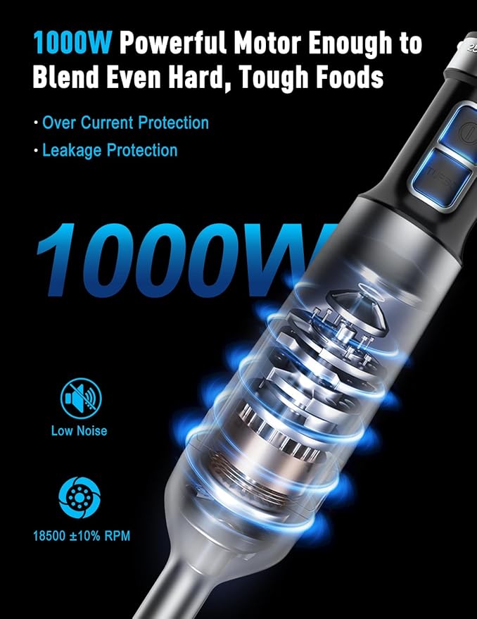 1000W Powerful Immersion Blender handheld, 2025 New Update Hand Blender with 25-Speed, Scratch-Resistant Corded Hand Mixer with Heavy-Duty Copper Brushless Motor and Gift Box-BubblyBeeBaby