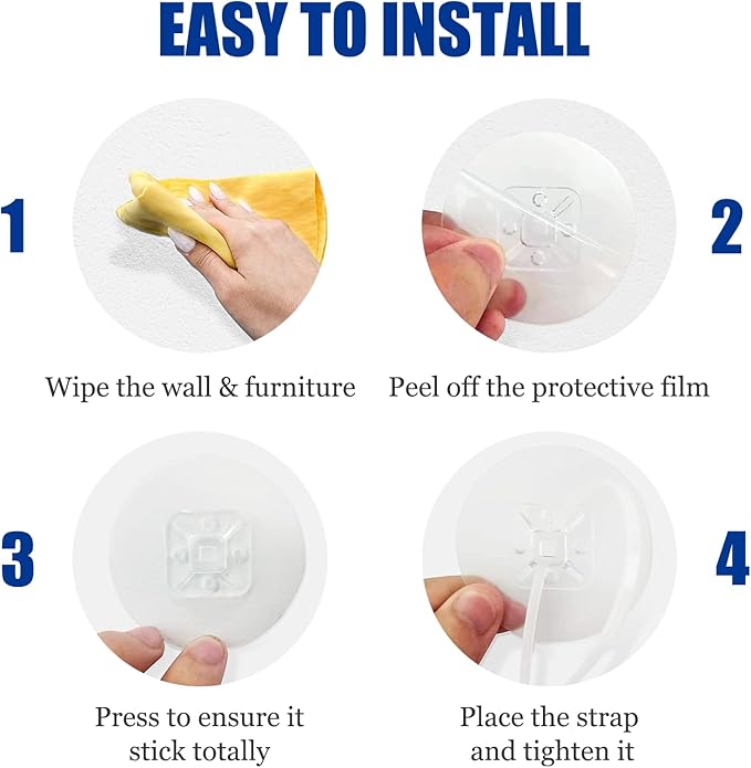 15 Pair Furniture Anchors for Baby Proofing, No Drill Upgraded Self-Adhesive Secure 168 Pound Furniture Prevent Falling Anti Tip Earthquake Straps for Child Safety-BubblyBeeBaby