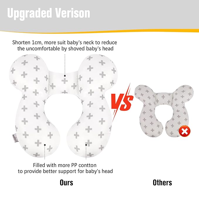KAKIBLIN Baby Travel Pillow, Baby Neck Pillows for Car Seat, Upgraded Babies Head Pillow, Head and Neck Support Pillow for Car Seat, Pushchair, Travel(Twig)-BubblyBeeBaby