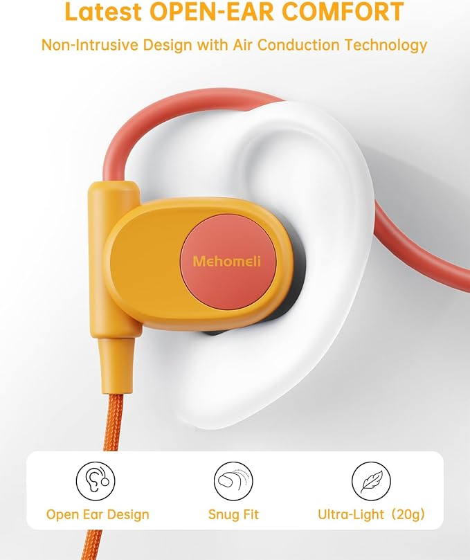 Kid Headphones for School, Air Conduction Open Ear Headphones, 3.5mm Jack Wired Cord, Ultra-Comfort, Ergonomic and Lightweight Design Perfect for School and Outdoor Activities-Orange,Purple,-BubblyBeeBaby