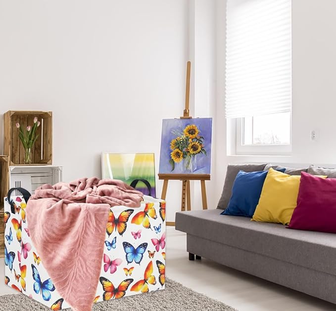 HIYAGON Kids Empty Baby Girl Basket - Rainbow Decor Butterfly Organizer-BubblyBeeBaby