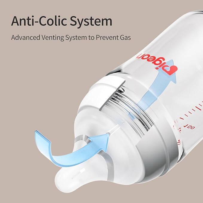 Pigeon Glass Nursing Bottle Wide Neck, Anti-Colic, Streamlined Body, Natural Feel, Easy to Clean, Heat-Resistant, 5.4 Oz(Pack of 2), Includes 2pcs SS Nipples (0m+)-BubblyBeeBaby