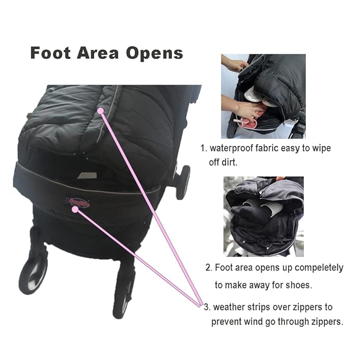 Cozy Toe Stroller Bunting Bag,Soft Coral Fleece Lining,Weather Proof Universal Footmuff Adaptable for Strollers Joggers Pushchair-BubblyBeeBaby