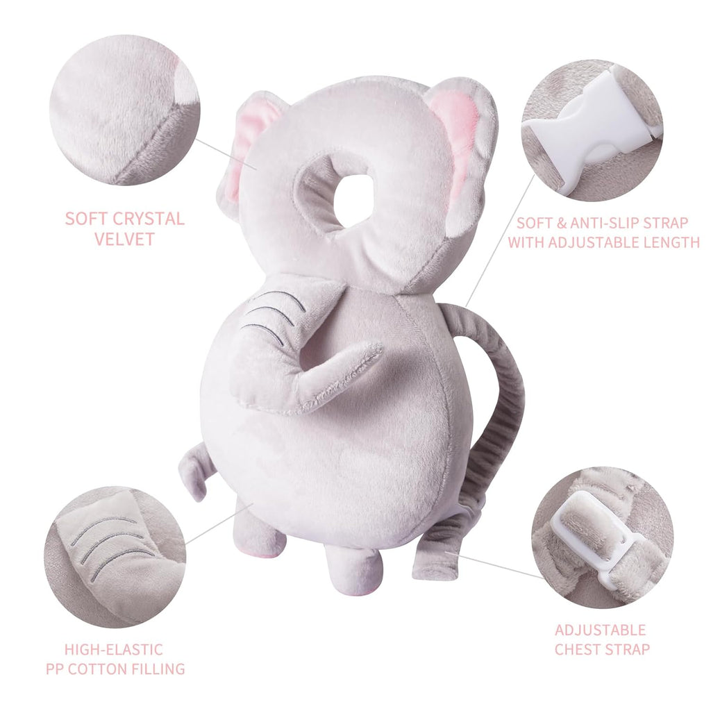 Baby Head Protector Backpack, Toddler Toddler Head Protector, Toddler Head Protector Padded Backpack Elasticated Carrier Wear (Elephant)