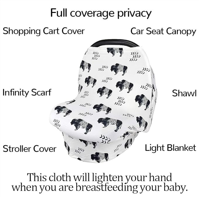 Buffalo Car seat Canopy for Babies, Car Seat Cover for Boys Girls, CarSeat Canopies for Newborn, Multiuse - Nursing Breastfeeding Covers, Shopping Cart/High Chair/Stroller Covers, Soft Breathable-BubblyBeeBaby