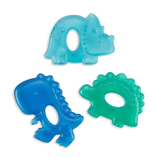 Itzy Ritzy Water-Filled Teethers - Cold Cutie Coolers Textured On Both Sides to Massage Sore Gums & Emerging Teeth - Can Be Chilled in Refrigerator, Set of 3 Coordinating Dinosaur Water Teethers-BubblyBeeBaby