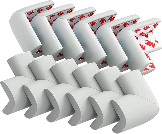 12 Pack Corner Protector Baby Proofing Corners and Edge Guards, Soft Safety Pre-Taped Rubber Foam Furniture Bumper for Fireplace, Table, Stair, Cabinet (Gray)-BubblyBeeBaby