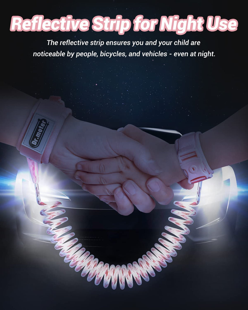 Anti Lost Wrist Link, Dr.meter 2 Pack Toddler Safety Leash with Key Lock, Reflective Child Walking Harness - Dual 8.2ft Length Pink & Blue Parent Kids Leash for Outdoor Activity Travel Gear