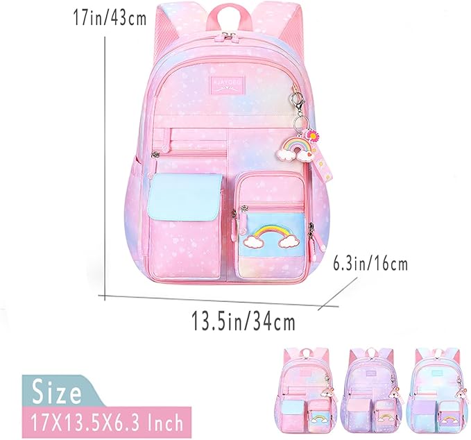 Kawaii Backpack - Pink & Purple Starry Rainbow Bookbag for Girls & Kids-BubblyBeeBaby
