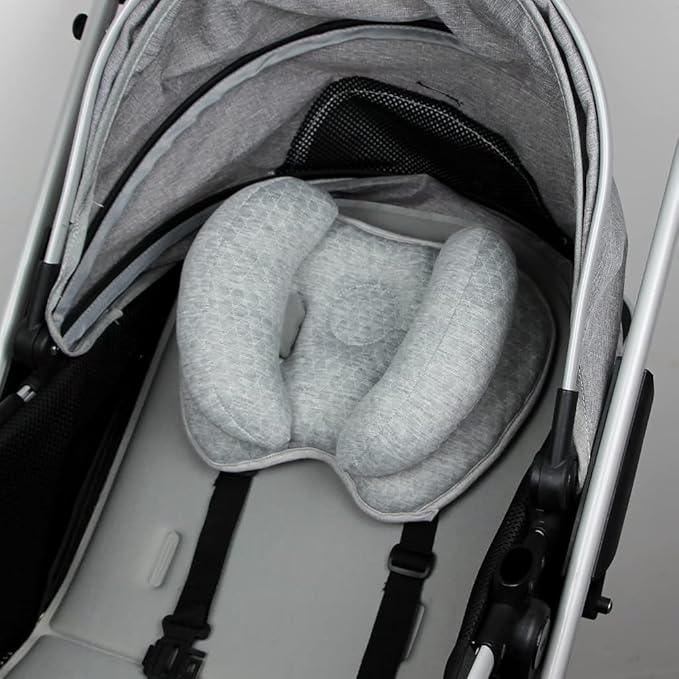 2 in 1 Baby Support Pillow, Adjustable Banana Shape Baby Neck Head Travel Pillow Stroller Insert Cushion for Kids, Toddler, Gray-BubblyBeeBaby