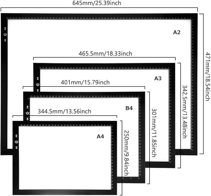 HSK A2 Artist tracing Light Box Copy Table 12V2A Adapter Dimmerable 5000 Lux Lock/Unlock Button Artcraft Light Pad for Tatto Drawing, Sketching, Animation,Diamond Painting-BubblyBeeBaby
