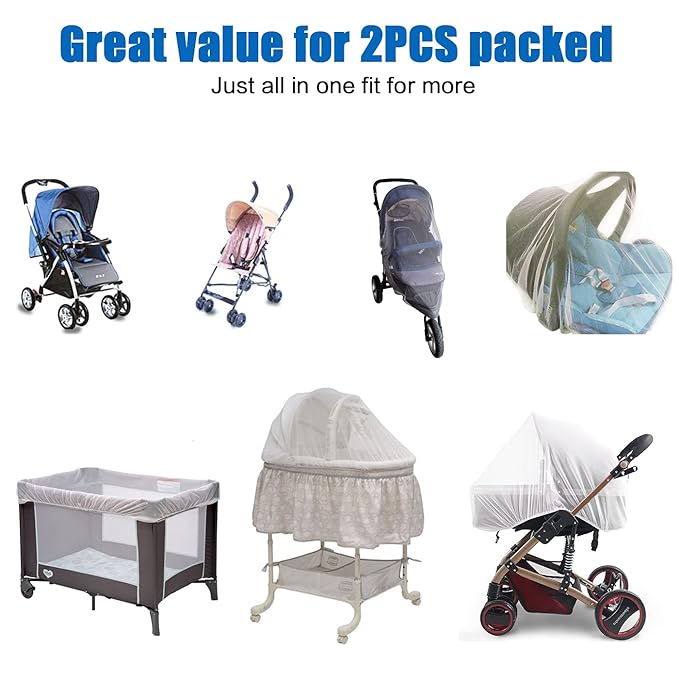 Mosquito Net for Stroller - Grey Sun Shade Protection Infant Stroller Mosquito Net and Car Seat - 2Pack Portable Bug Netting (Grey)-BubblyBeeBaby