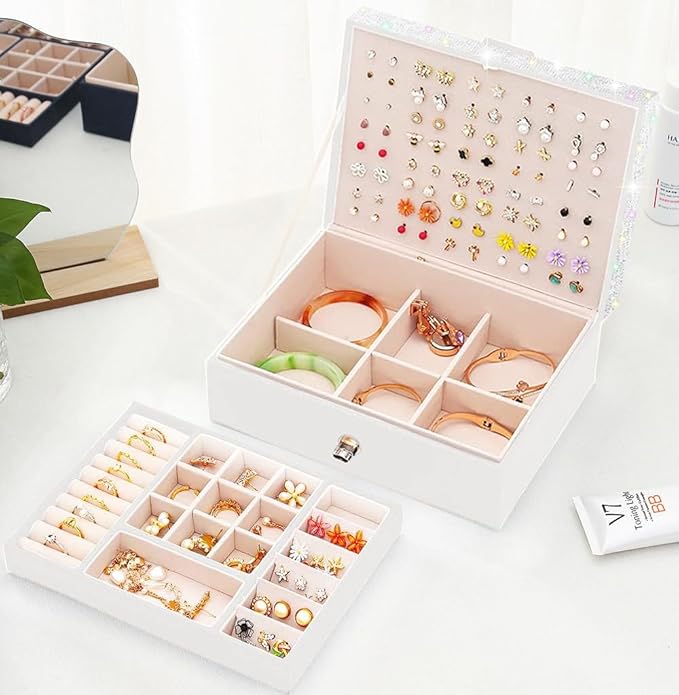 Jewelry Box for Earrings for Girls Jewelry Organizer Box Earring Holder Organizer for Girls Earring Box Girls Jewelry Box Stud Earring Organizer for Girls Earring Jewelry Boxes for Women Bling-BubblyBeeBaby