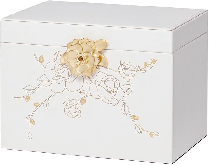 Jewelry Box with Lock for Girls: Jewelry Organizer for Dresser - 3-Drawer Earrings Storage Girls Women Gift (White)-BubblyBeeBaby