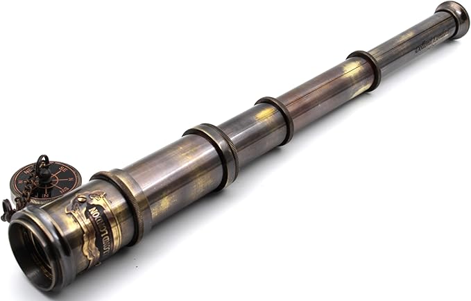 14 Inch Vintage Nautical Brass Telescope with Wood Box – Handheld Spyglass for Marine, Pirate, and Captain Use-BubblyBeeBaby