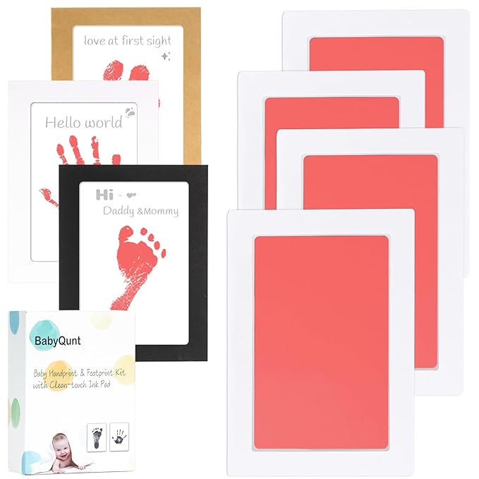 Inkless Baby Hand and Footprint Kit,Clean-Touch Ink Pad Kit,Safe No Mess Printing Infant Hand Foot Stamp,4 Pack Newborn Inkless Print Pads Best Keepsake or Gifts for Family-BubblyBeeBaby