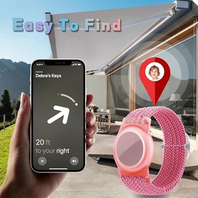 2 Pack Kids Bracelet Compatible with AirTag, GPS Kid Tracker Holder Braided Wristband for Apple Air Tag, 2022 Upgraded Nylon Adjustable Anti Lost Airtag Watch Band for Kids Children Elders-BubblyBeeBaby