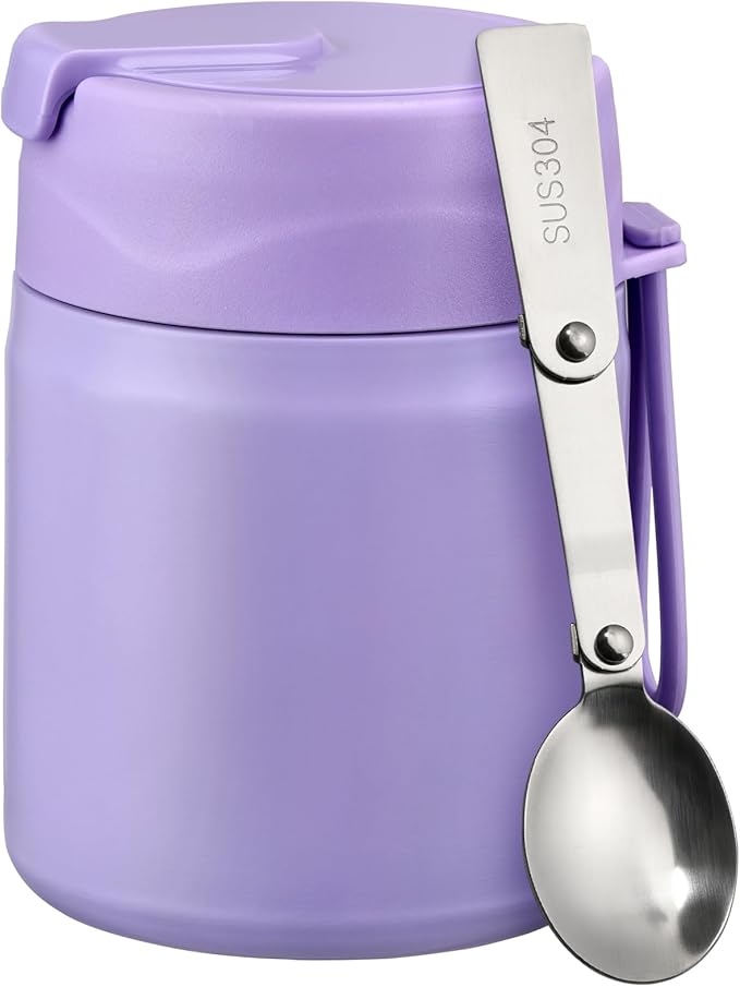 17oz Soup Thermo for Hot Food Kids Insulated Vacuum Food Jar with Stainless Steel Spoon Wide Mouth Thermo Leakproof Lunch Food Container Kids Hot Lunch Box (Purple)-BubblyBeeBaby
