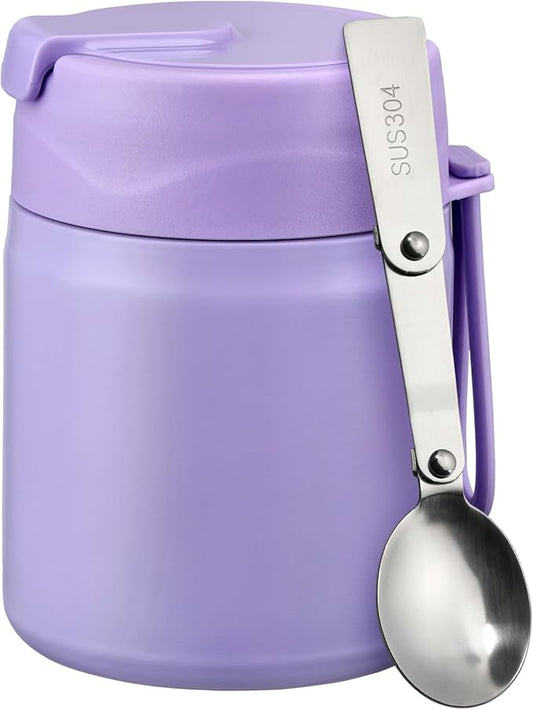 17oz Soup Thermo for Hot Food Kids Insulated Vacuum Food Jar with Stainless Steel Spoon Wide Mouth Thermo Leakproof Lunch Food Container Kids Hot Lunch Box (Purple)-BubblyBeeBaby