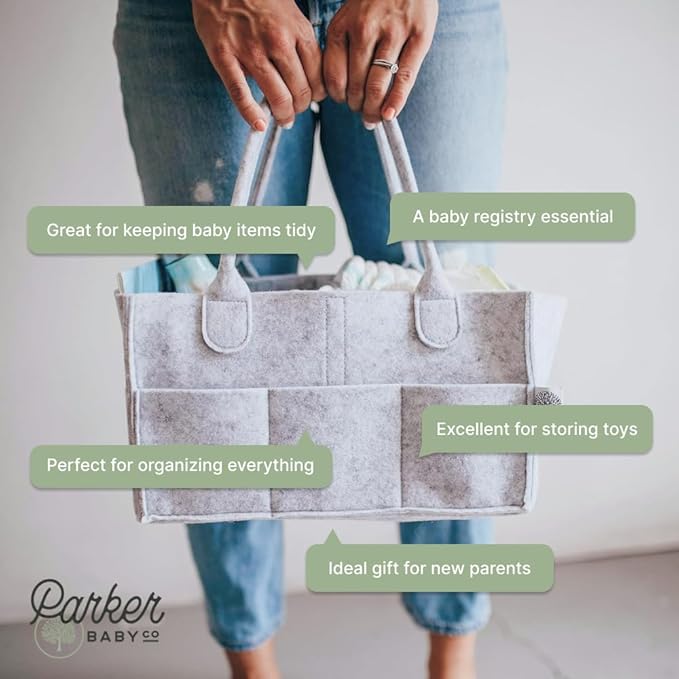 Parker Baby Co. Diaper Caddy - Nursery Storage Bin and Car Organizer for Diapers and Baby Wipes - Gray, Large-BubblyBeeBaby