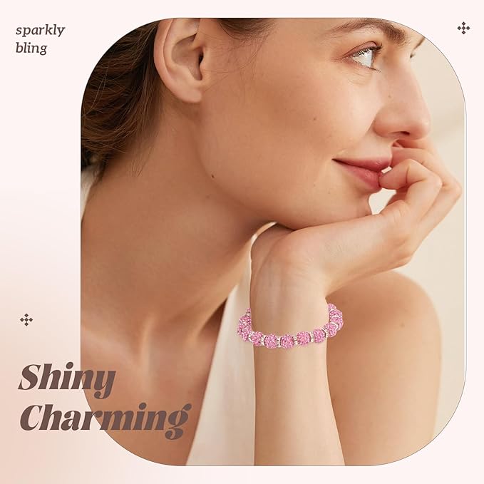 105pcs 10mm Rhinestone Beads for Jewelry Making, Pink Shiny Round Disco Ball Beads Bulk, Sparkle Crystal Clay Christmas for Bracelet Baseball Necklace Earring Crafting and DIY-BubblyBeeBaby