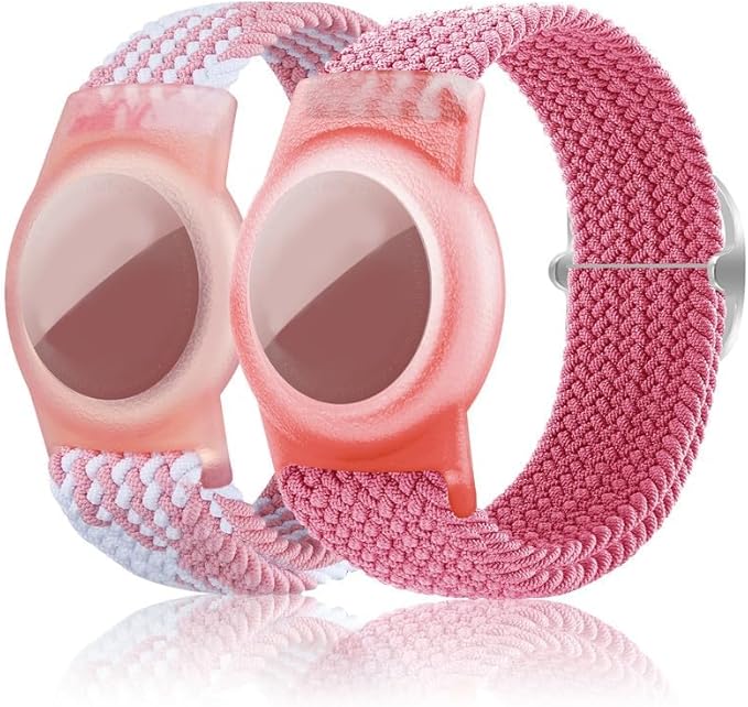 2 Pack Kids Bracelet Compatible with AirTag, GPS Kid Tracker Holder Braided Wristband for Apple Air Tag, 2022 Upgraded Nylon Adjustable Anti Lost Airtag Watch Band for Kids Children Elders-BubblyBeeBaby