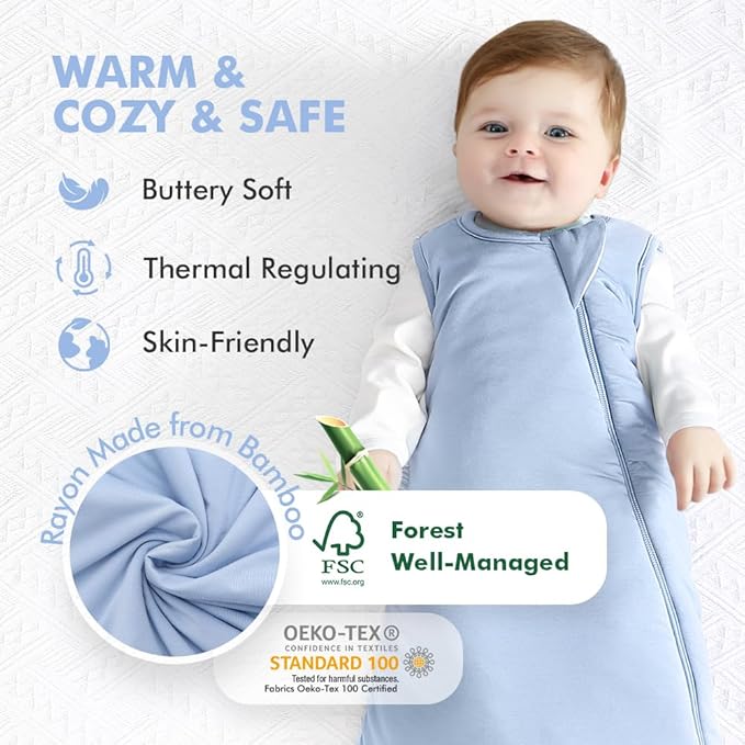 HAPIU Unisex Rayon Made from Bamboo Baby Sleep Sack TOG 1.0, 2-Way Zipper YKK, Wearable Blanket Baby-BubblyBeeBaby