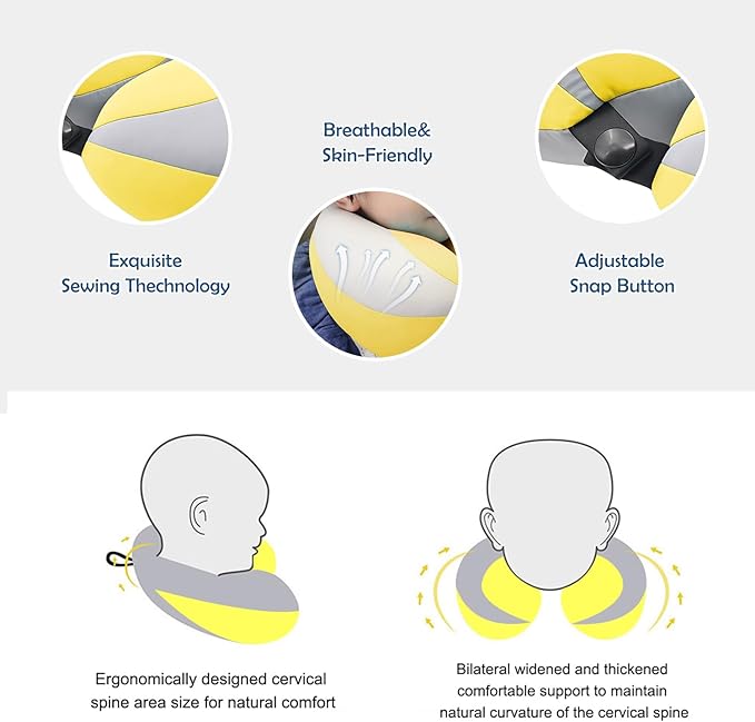 MOOB Kids Travel Pillow for Car Seat Kids U-Shape Travel Neck Pillow Support Children Stroller Pillow Grey Yellow-BubblyBeeBaby