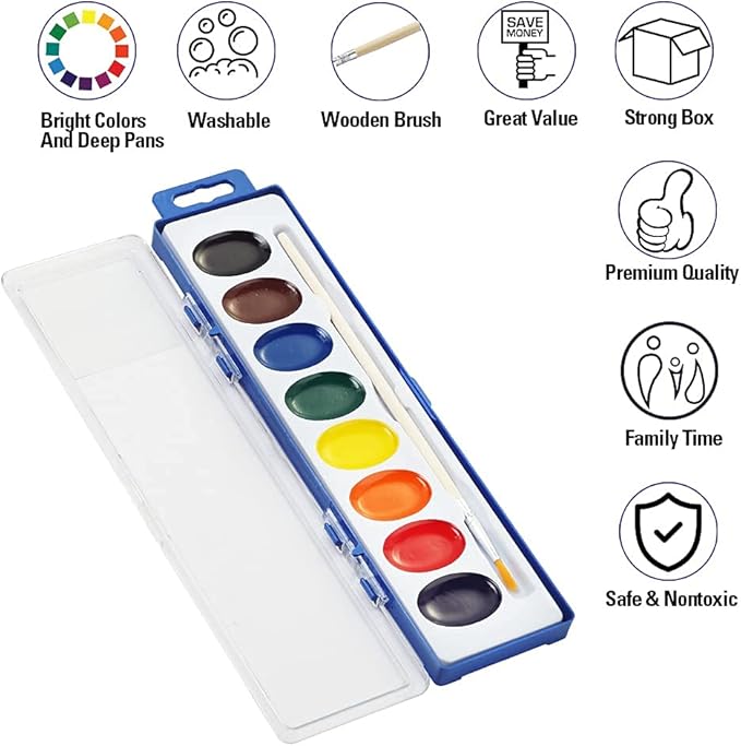 24 Count Watercolor Paints, 8 Colors, Washable, Non-Toxic, Perfect for Kids 3+-BubblyBeeBaby