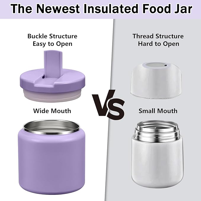 26oz Kids Thermos for Hot Food, Insulated Vacuum Food Jar with Buckle Lid, Stainless Steel Wide Mouth Leak Proof Insulated Lunch Container for School Picnic Travel, Purple-BubblyBeeBaby