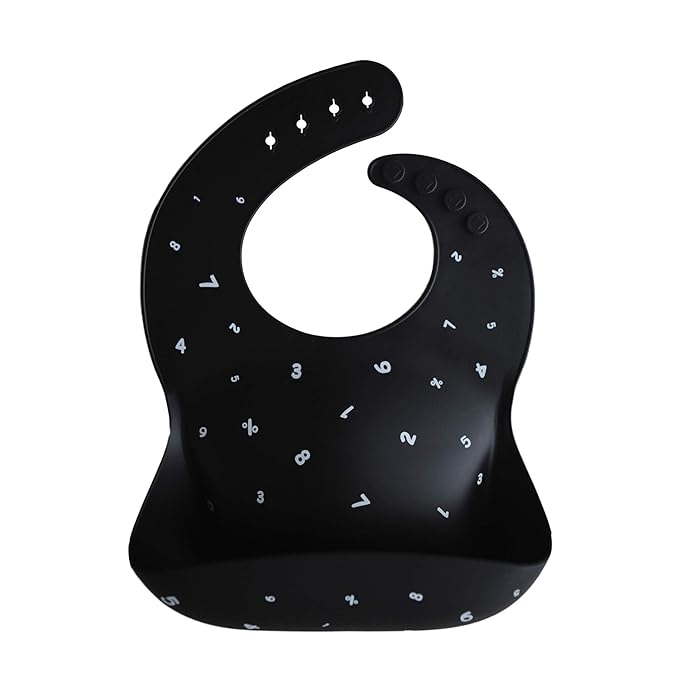 mushie Silicone Baby Bib | Adjustable Fit Waterproof Bibs (Numbers Black)-BubblyBeeBaby