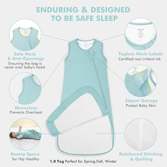 HAPIU Unisex Rayon Made from Bamboo Baby Sleep Sack TOG 1.0, 2-Way Zipper YKK, Wearable Blanket Baby-BubblyBeeBaby
