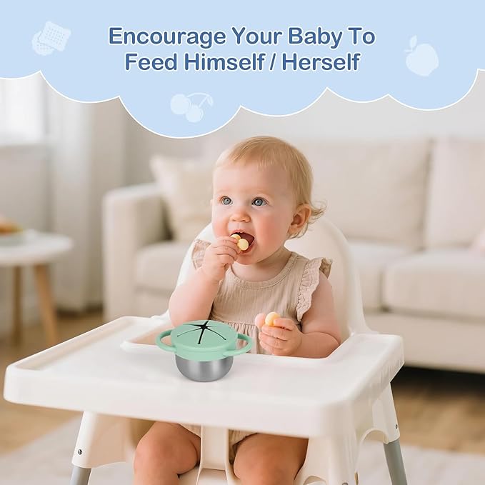 2 Pack Snack Cups for Toddlers Spill Proof - Detachable Stainless Steel Toddler Snack Cups with Silicone Lids & Handles - Dishwasher Safe Baby Snack Containers for Mess-Free Snacking (Blue and Green)-BubblyBeeBaby