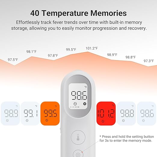 iHealth Infrared Digital Thermometer for Adults and Kids, Baby Thermometer with 3-in-1 Mode & 3-Color Prompt, Fever Alarm & Silent Mode, Forehead & Object Detection, 40 Memory Storages, PT9L, White-BubblyBeeBaby