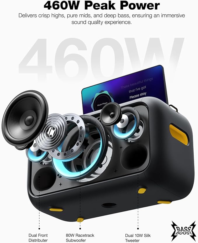 Karaoke Machine for Adults, with Lyrics Display Built-in 13.3" Screen, Truly All in One Karaoke Machine with 2 Wireless Microphone (Hidden & Self Charging), 460W Bluetooth Speaker for Party, TV-BubblyBeeBaby