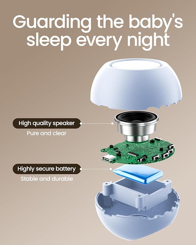 2025 Mom's Choice Awards, Portable Sound Machine for Baby Adult, AI Cry Detection, 18 Soothing Sound, Bluetooth Rechargeable White Noise Machine for Home Office Travel, Nursery Light, Blue-BubblyBeeBaby