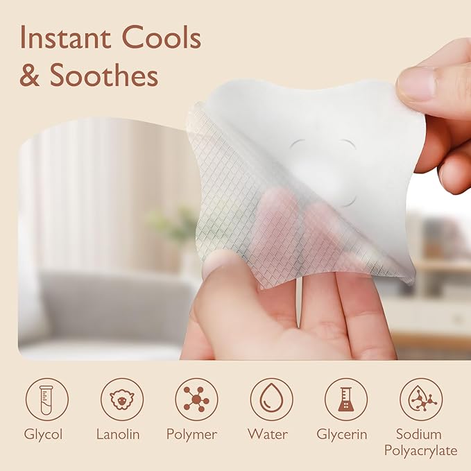 Hydrogel Nipple Gel Pads for Breastfeeding: Soothing Nursing Pads Reusable Instant Cooling Relief | Promotes Healing Irritated Nipples - 6 Packs(12 Count)-BubblyBeeBaby